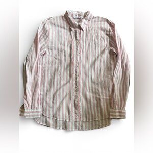Jane + Delancey Pink White Stripe Button Down Blouse Size S